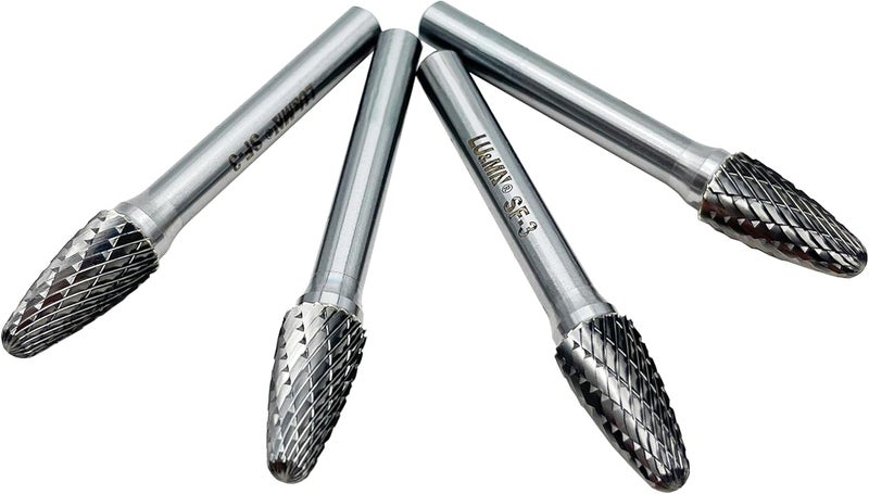 LU&MN SF-3 Tungsten Carbide Burr Tree Shape Radius End Double Cut Rotary Burr File with 1/4'' Shank, 4pcs by - Image 3